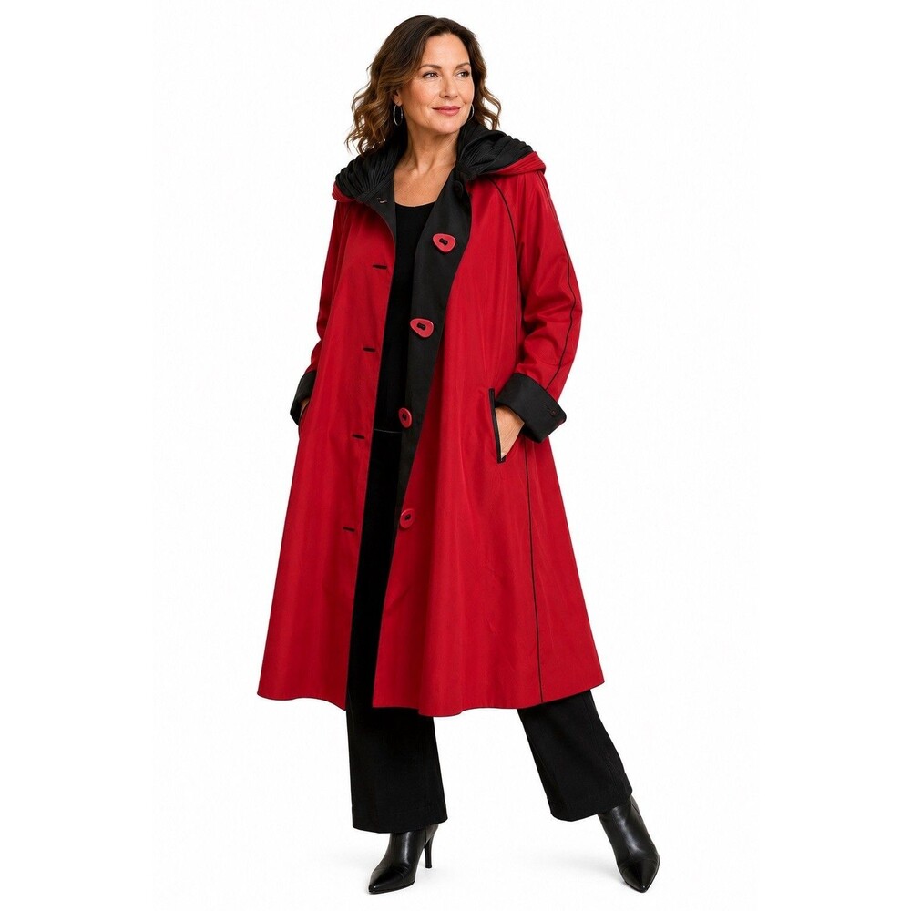 London Towne Empress Hotel Reversible Red Black Pleated Hood Swing Coat XL